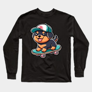 Rottweiler Puppy On Skateboard Kawaii Skater Dog Lover Long Sleeve T-Shirt
